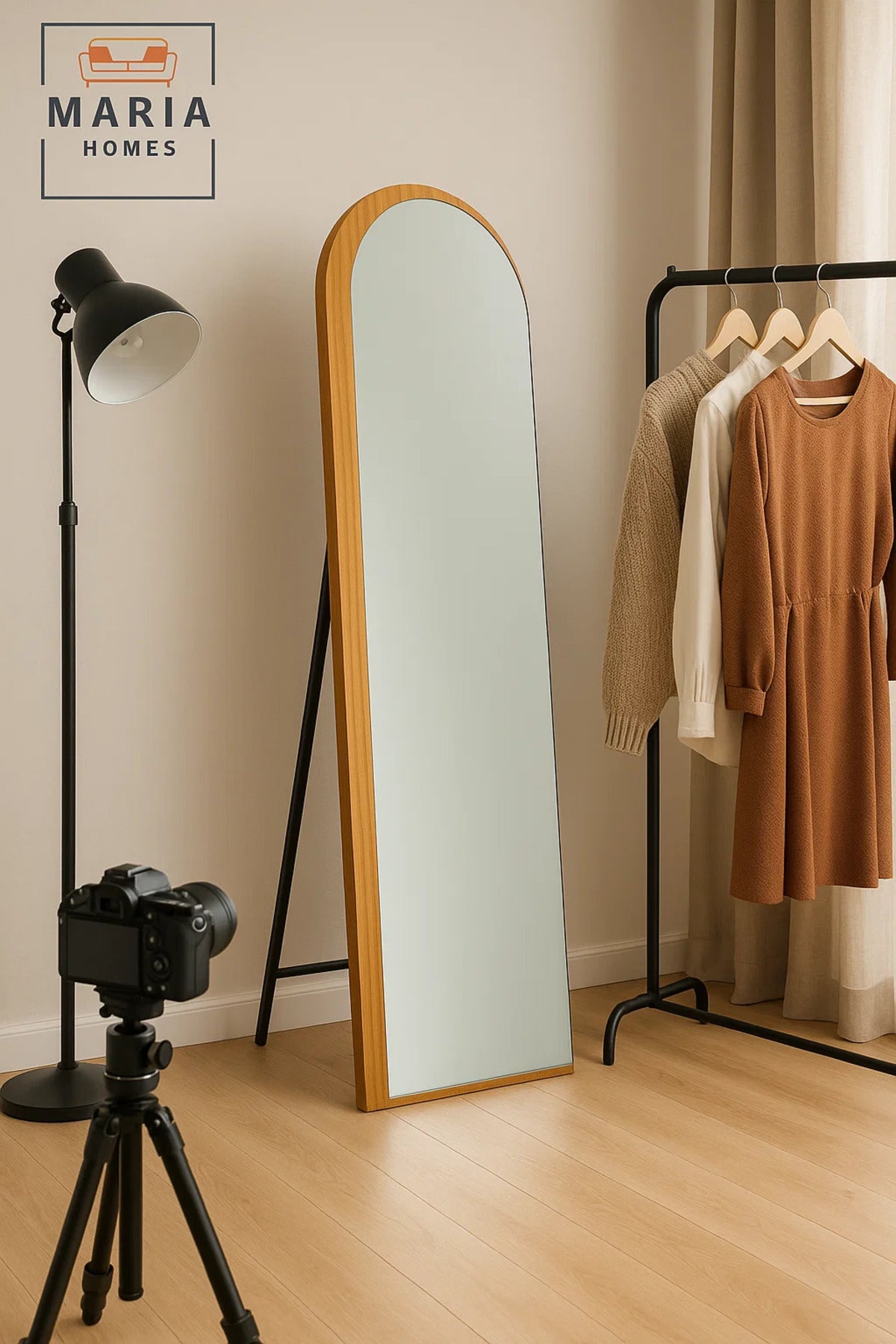 Modern Arched Standing Mirror in Walnut Finish Ð 160x60 cm Full-Length Dressing Mirror