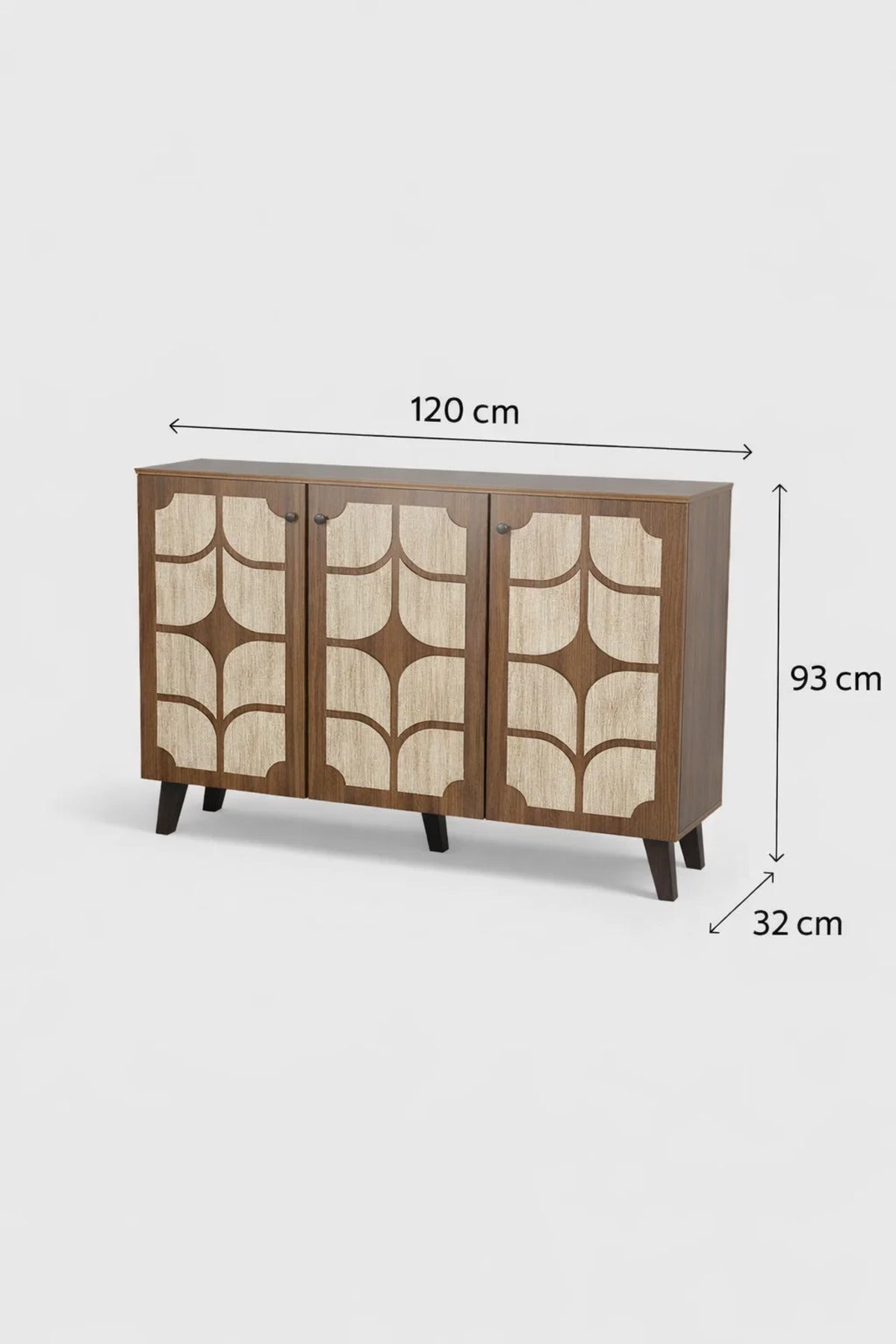Brown and Beige Shoe Cabinet with Decorative Pattern 120 x 32 x 93 cm