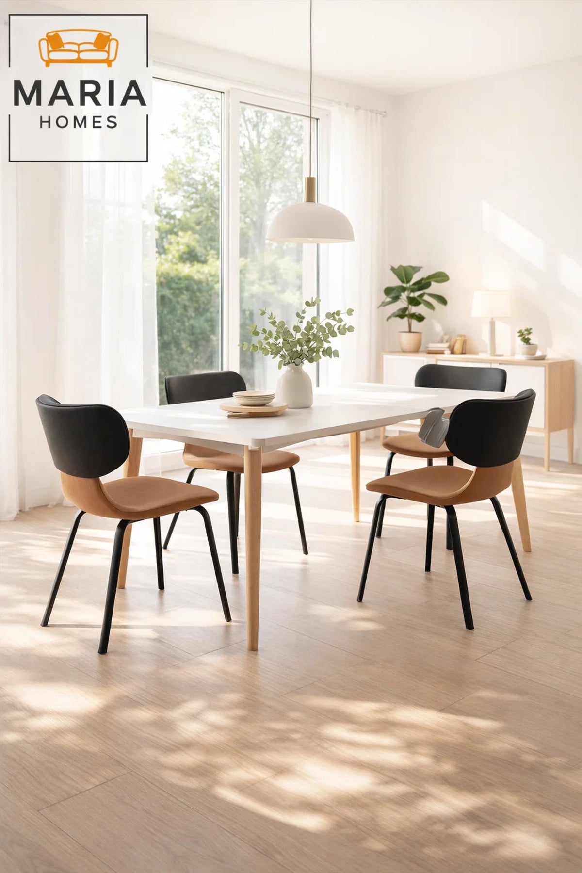 Brown and Black Dining Chair, Modern Comfortable Chair, Sturdy Metal Frame Chair