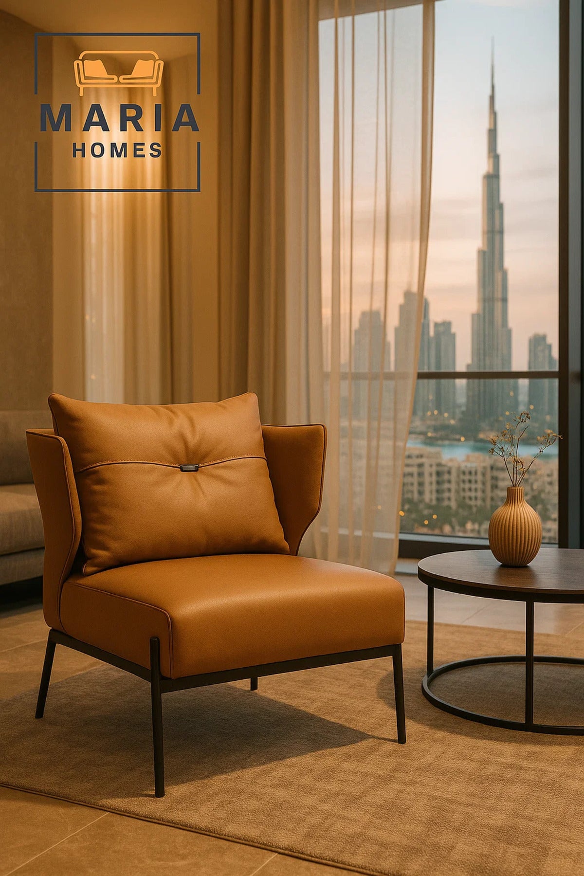 Modern Tan Lounge Chair with Cushioned Back