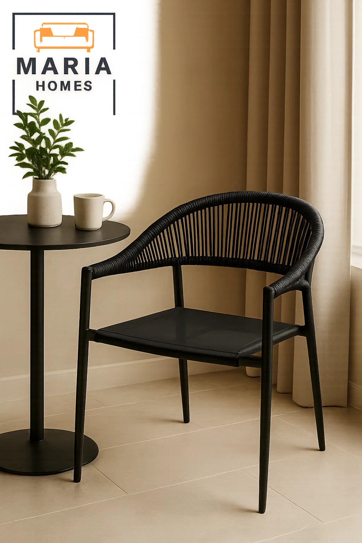 Modern Black Outdoor Rope Chair Ð Breathable Mesh Seat for Patio or Balcony