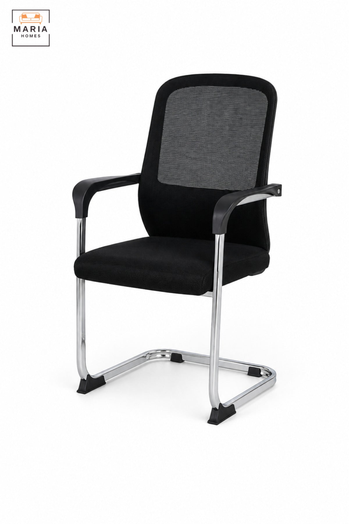 Modern Black Mesh Visitor Office Chair with Padded Seat, Armrests & Chrome Cantilever Base, Contemporary Guest Chair for Meeting Room Reception