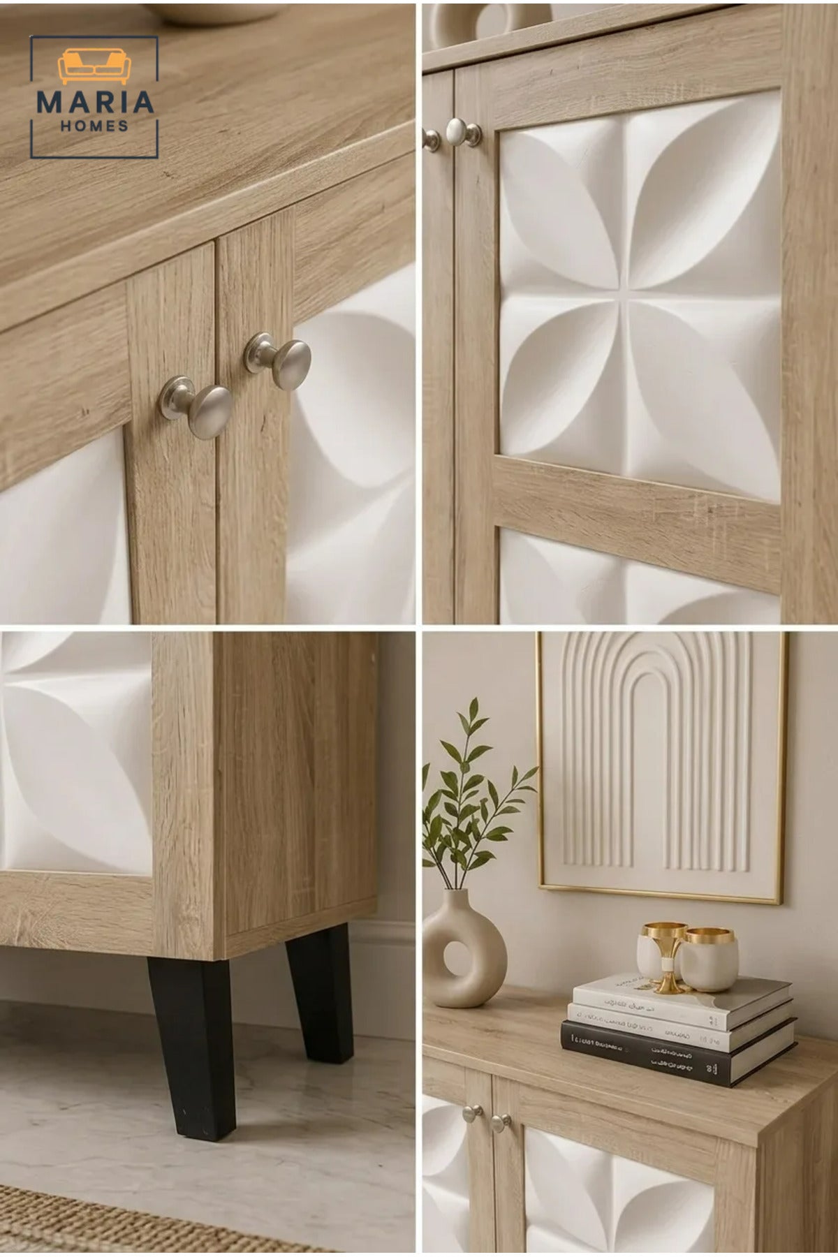Modern Accent Storage Cabinet with 3D Floral Doors √ê Wooden Sideboard Cabinet for Living Room, Entryway & Dining Space