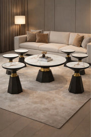 Round Marble Style Coffee Table Set with 6 Side Tables round marble style Center