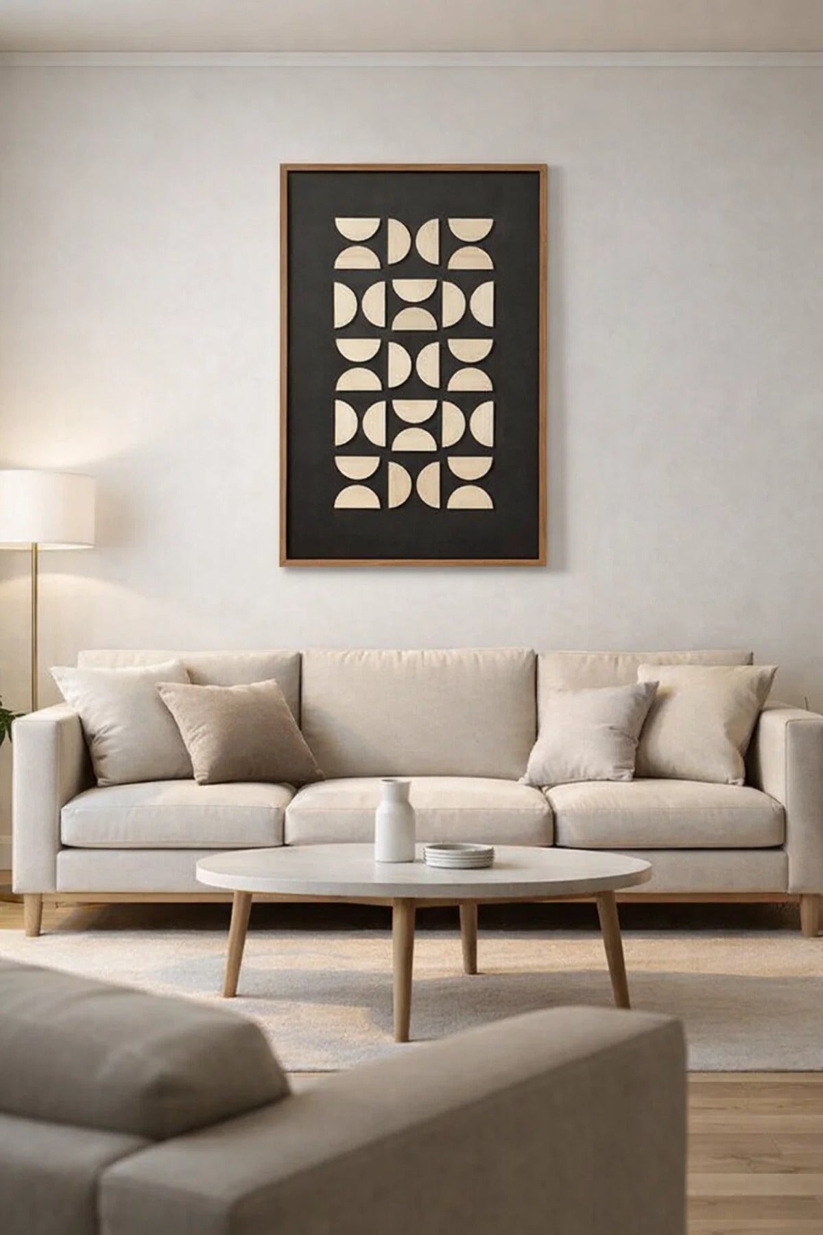 Geometric Wooden Wall Art with Abstract Design Ð 120x80 cm Framed Artwork for Contemporary Spaces