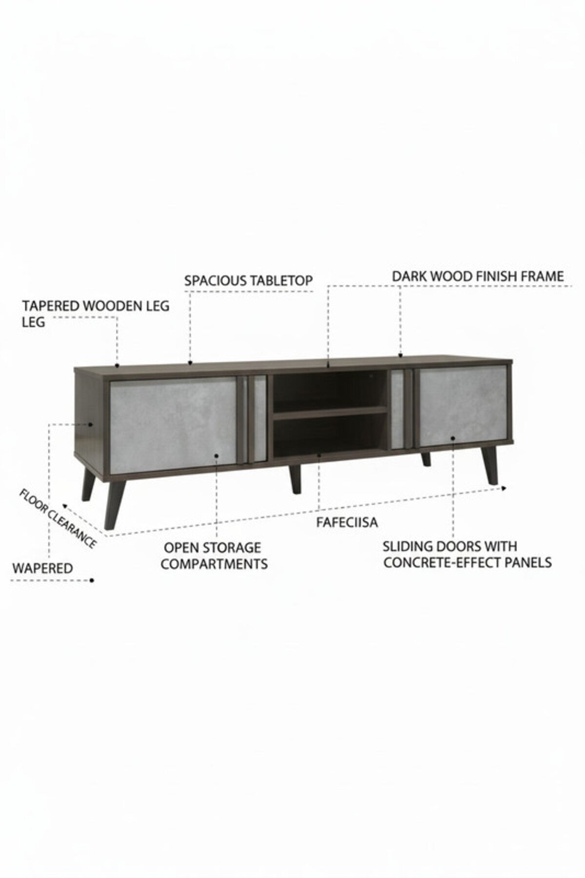 Modern BROWN&GREY TV table with Concrete Panel Doors & Open Storage Shelf