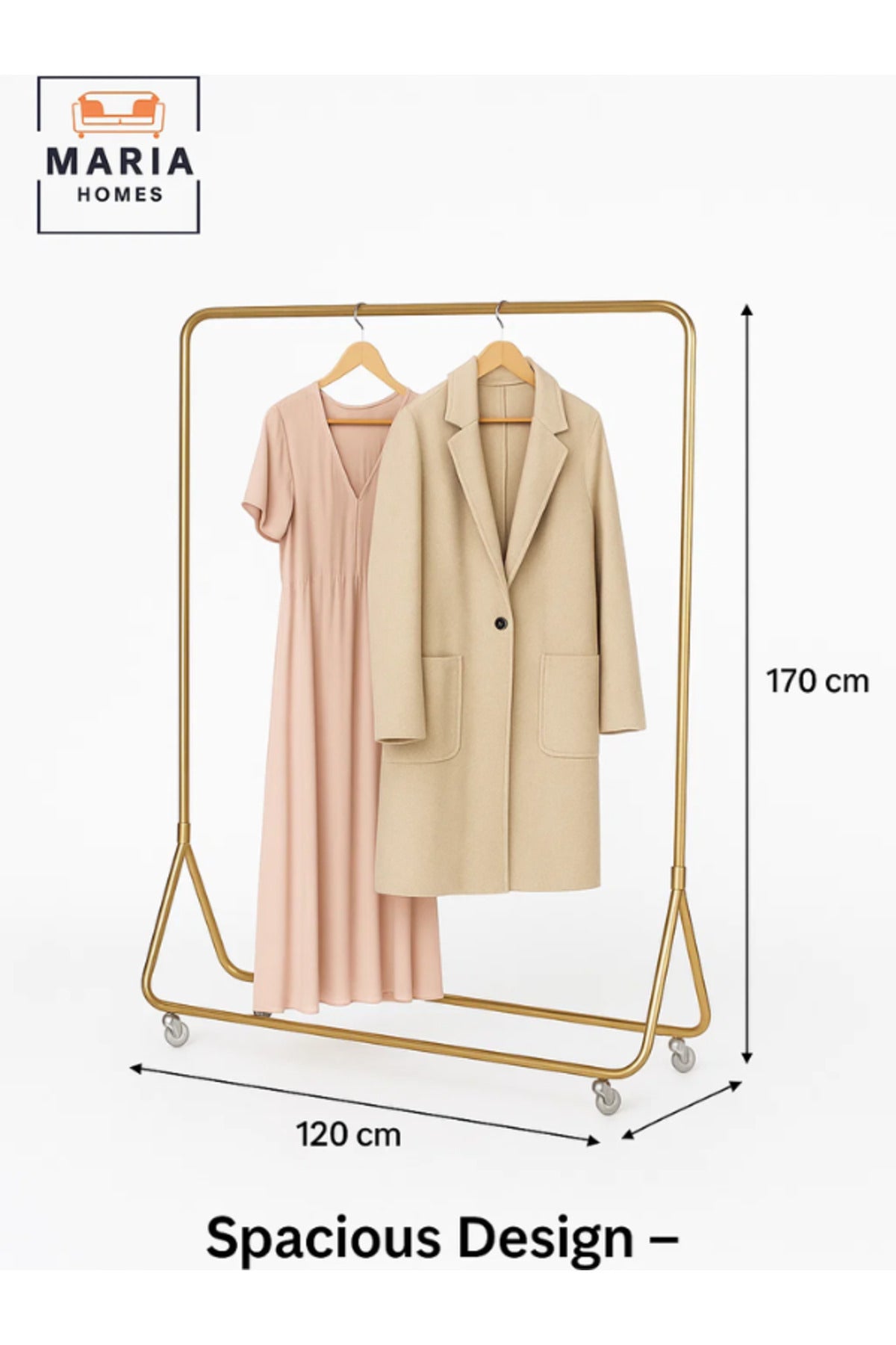 Gold Clothing Rack 170_120 cm Ð Heavy Duty Garment Stand with Wheels for Clothes & Dresses