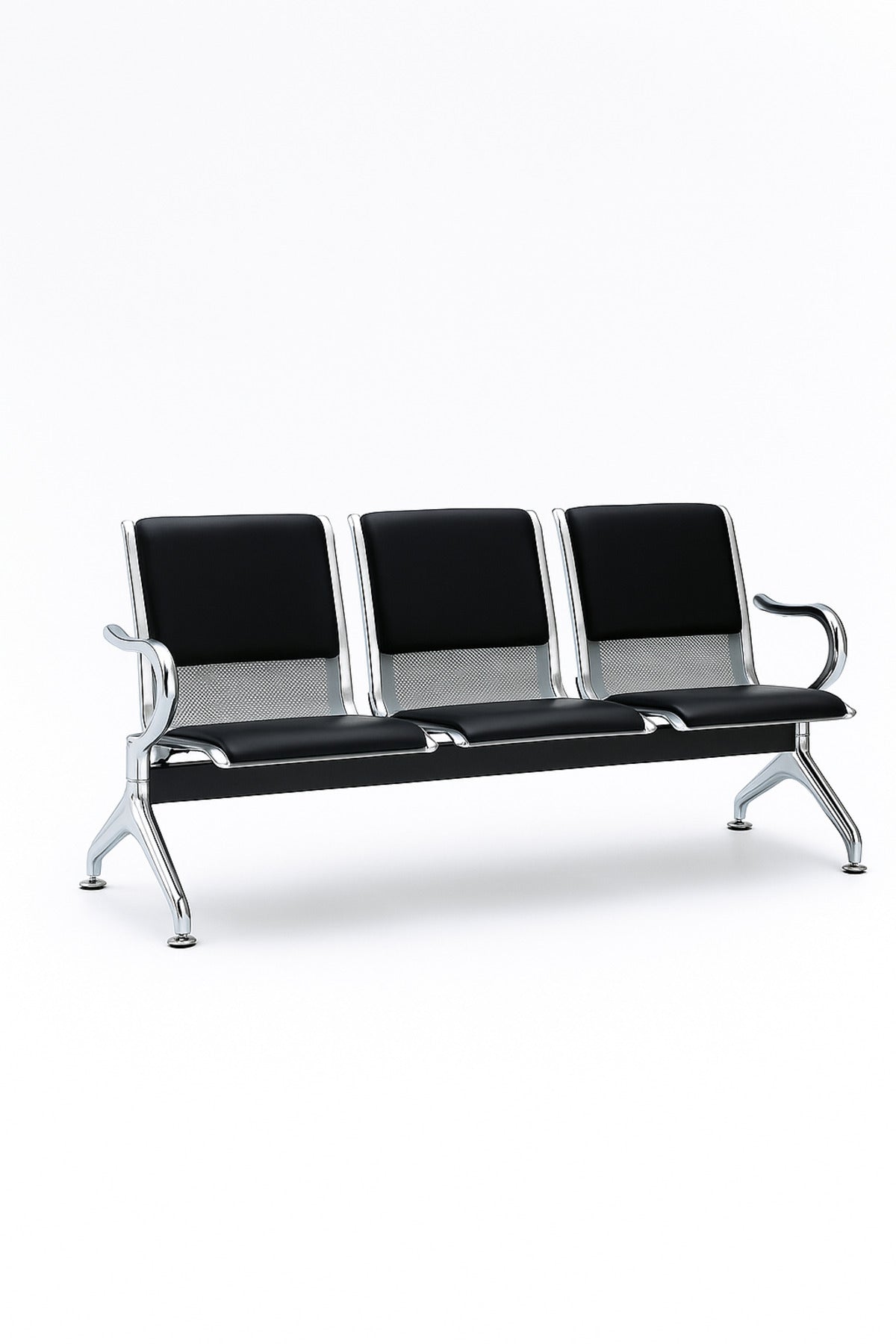 Silver 3Seater Waiting Chair Metal Frame Bench with Cushions 175_60_76 cm for Hospital & Reception