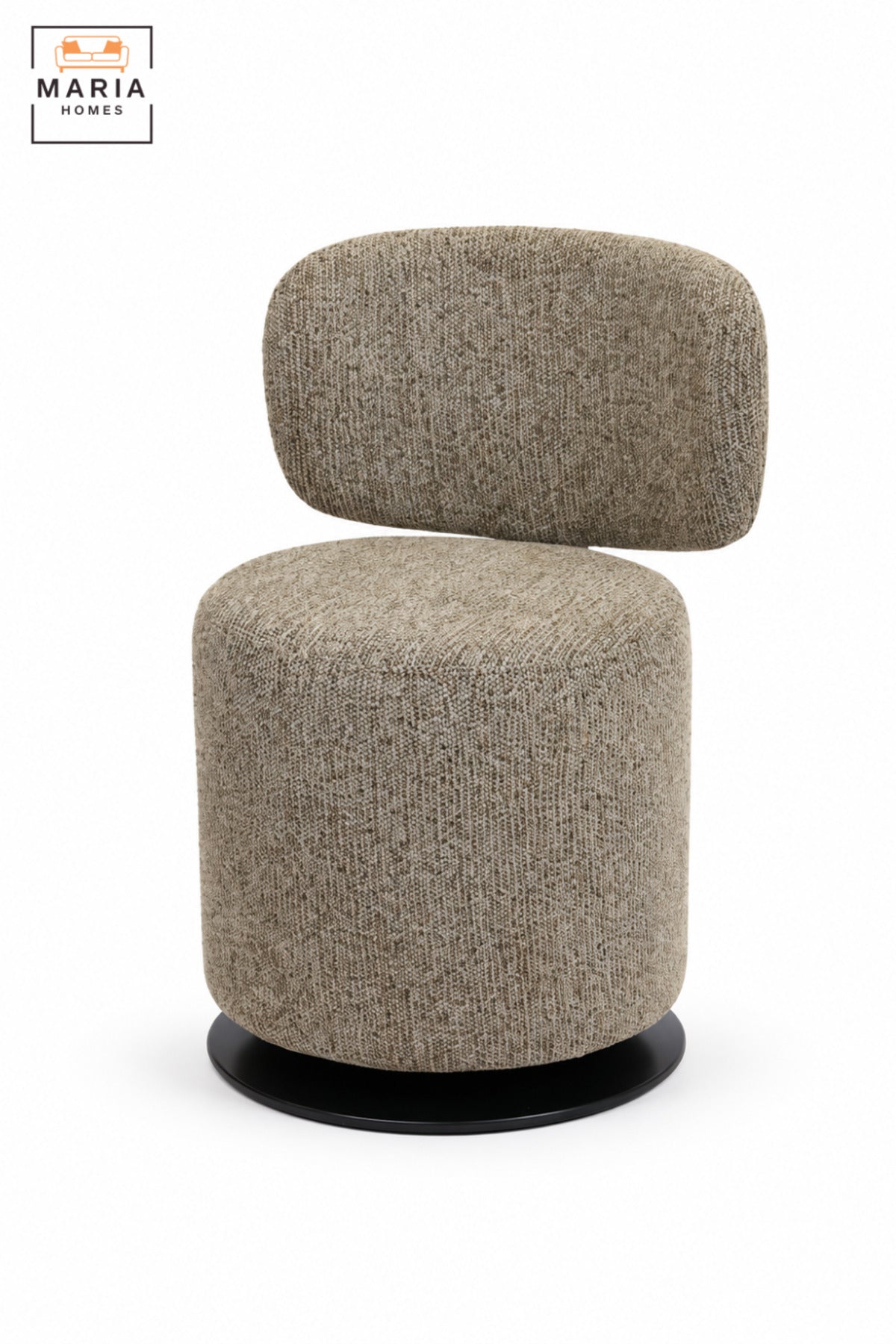 Modern 360° Swivel Arm Chair | Taupe Fabric Upholstered Accent Chair with Padded Seat, Curved Backrest & Black Round Base for Living Room