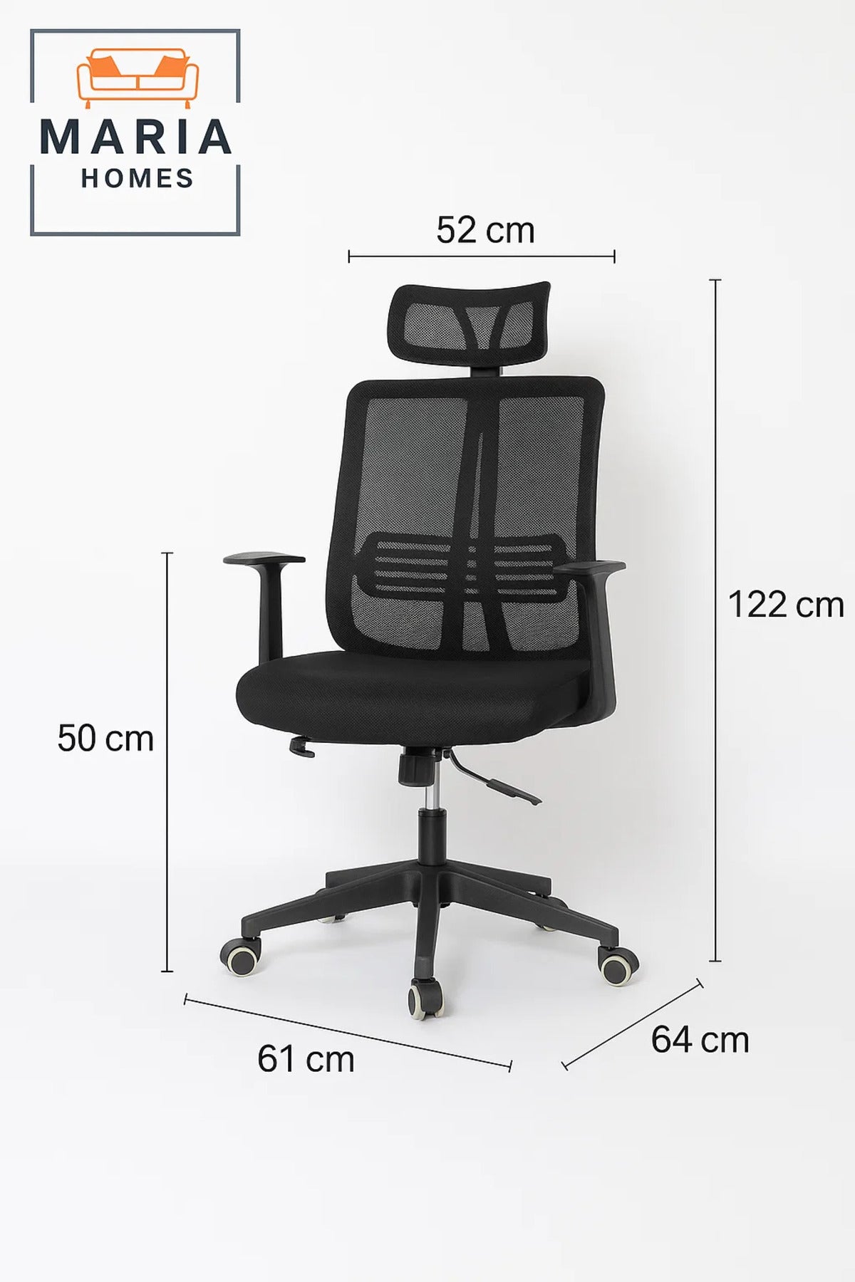 Black High-Back Mesh Office Chair with Headrest and Lumbar Support for Ergonomic Comfort