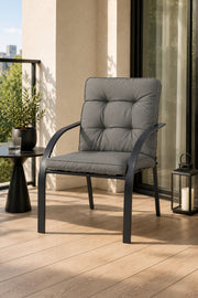 Modern Grey Outdoor Dining Chair with Cushions Ð Padded Garden Armchair for Patio, Balcony, Terrace, CafŽ & Outdoor Dining