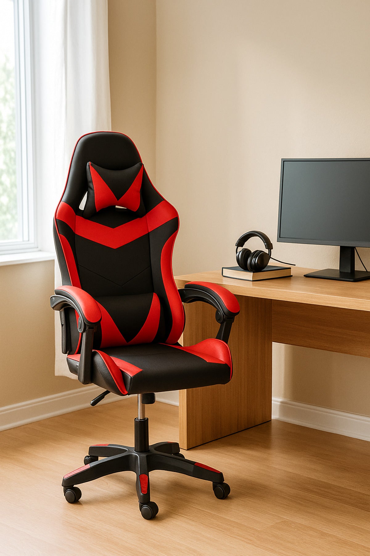 Red and Black Gaming Chair Ð Ergonomic Swivel Office Chair with Adjustable Height and Lumbar Support