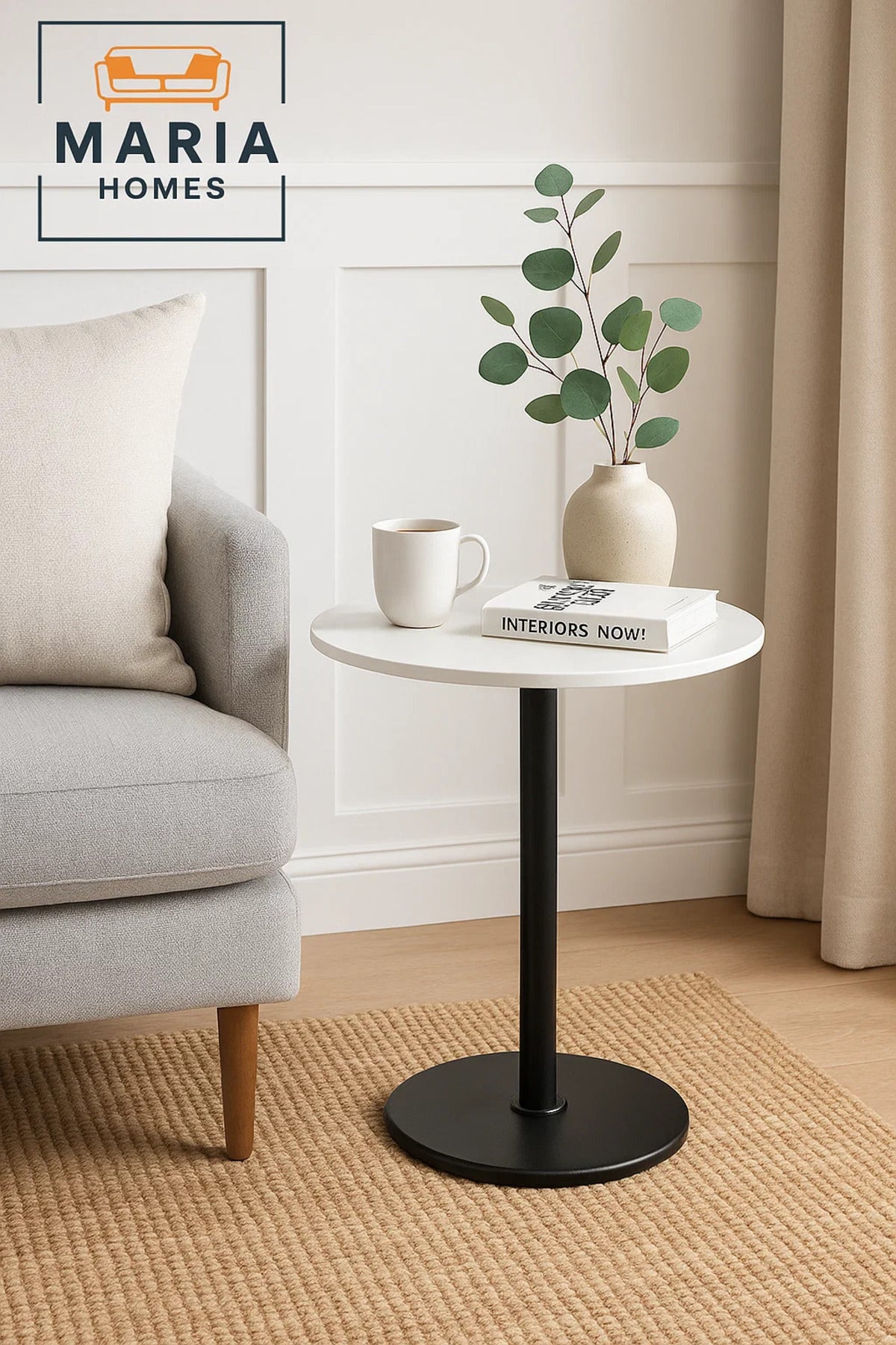 Round White CafŽ Table with Black Pedestal Base-size 70cm