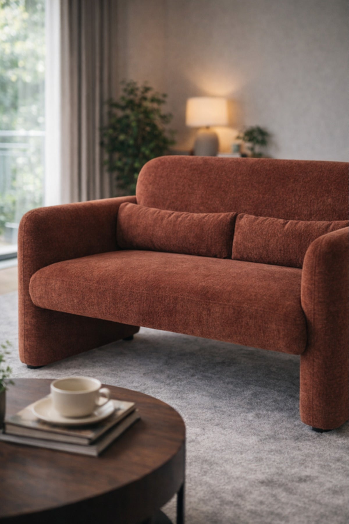 Dark Red Fabric 2 Seater Sofa Modern Living Room Loveseat dark red fabric Couch