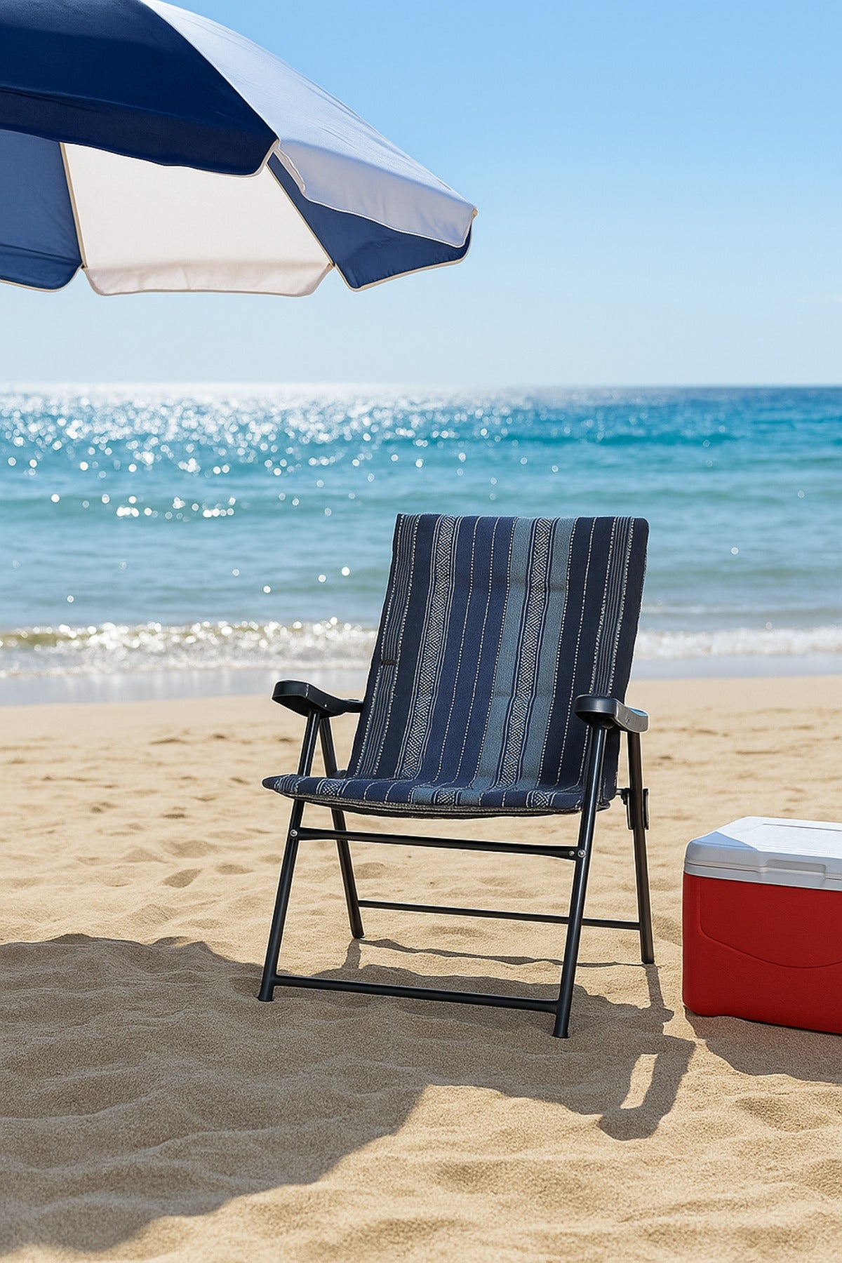 Blue Reclining Folding Chair Ð Comfortable Fabric Armchair with Metal Frame for Indoor & Outdoor Use