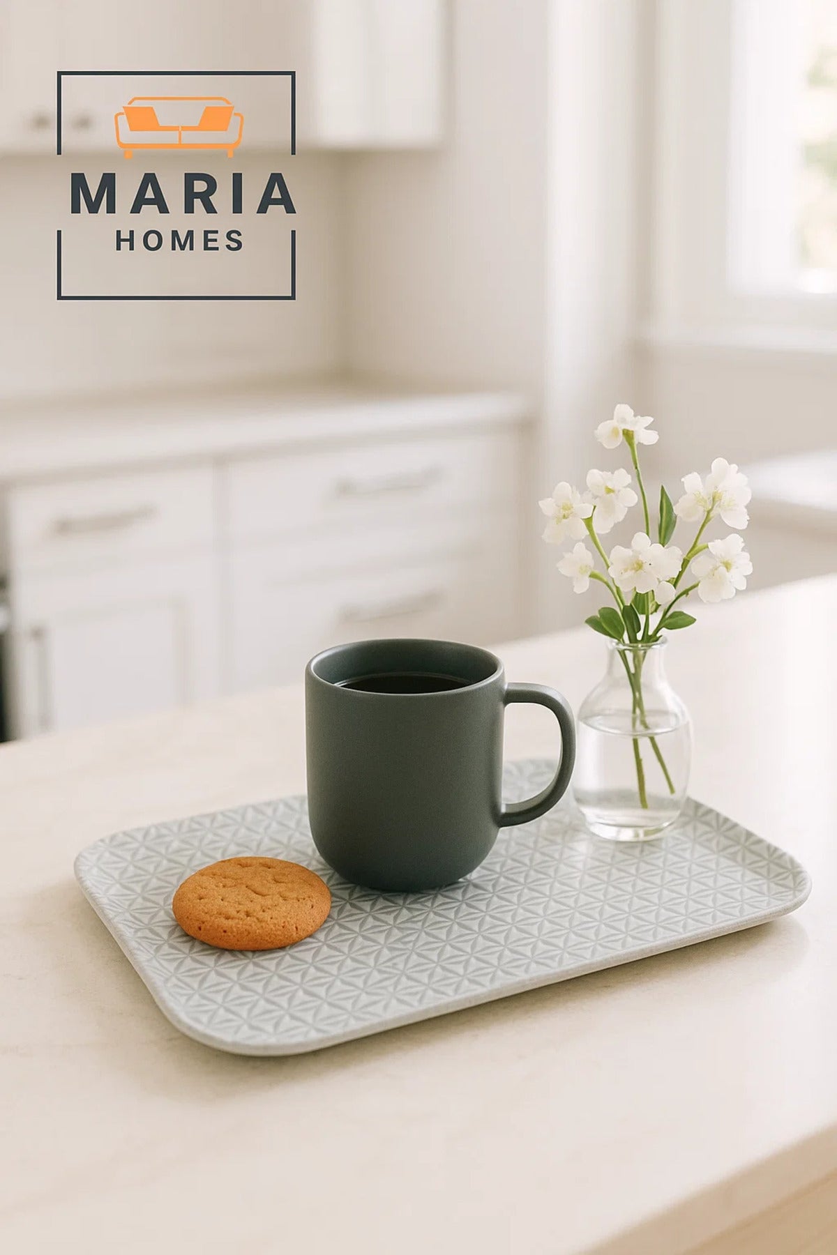 Rectangular Plastic Serving Tray with Geometric Star Pattern Ð Light Grey