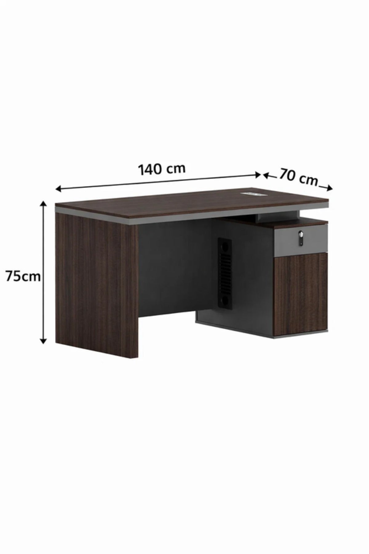 Modern Dark Brown Executive Desk with Lockable Drawer & Cable Panel