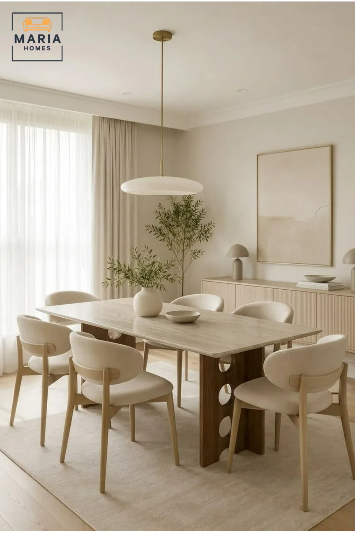 Large Rectangular Dining Table with Wooden Top and Decorative Wooden Base, Modern Table for Dining Room, Kitchen, Café and Restaurant