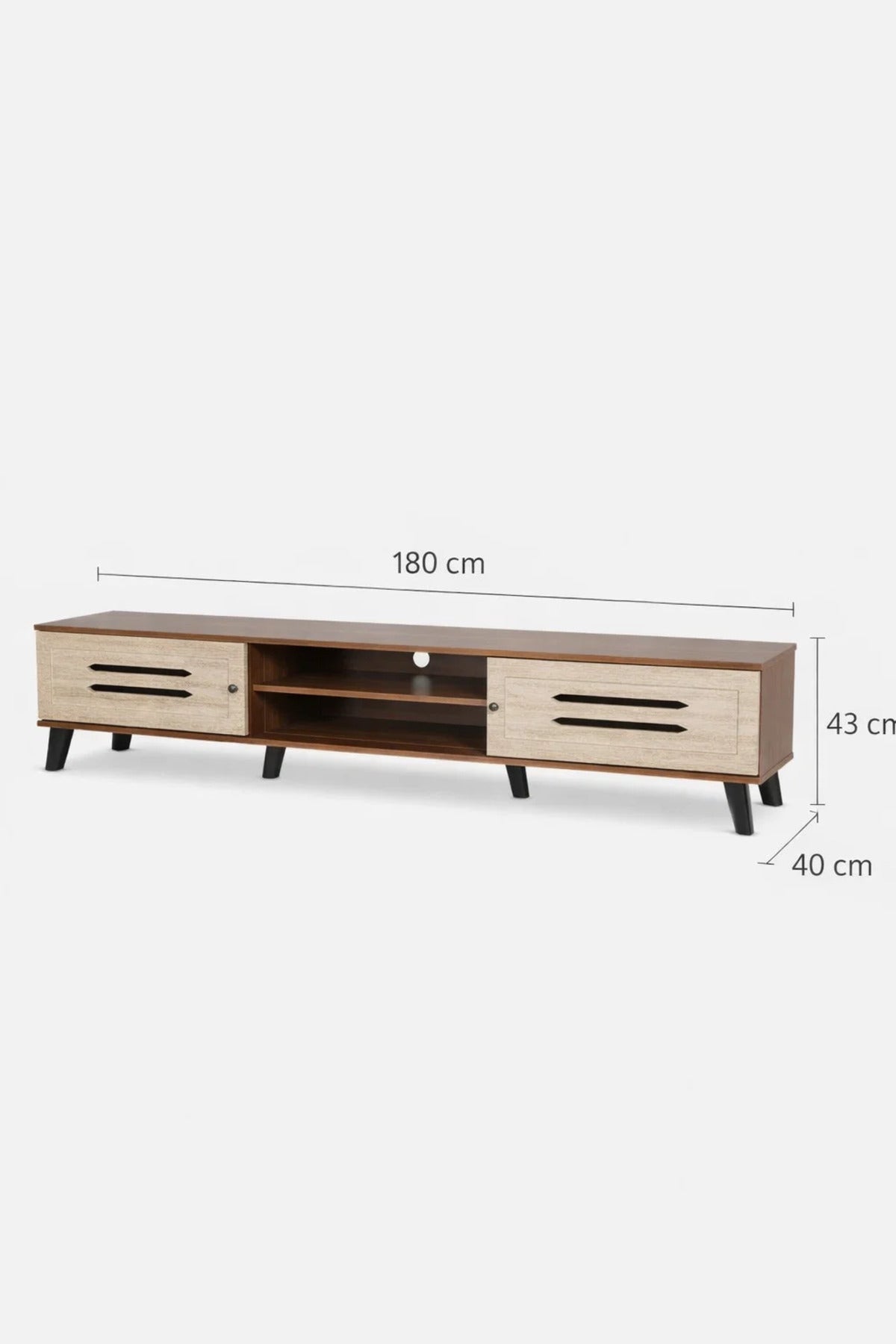Modern Wooden TV Stand Dark Brown with Beige Front Panels 180 x 40 x 43 cm