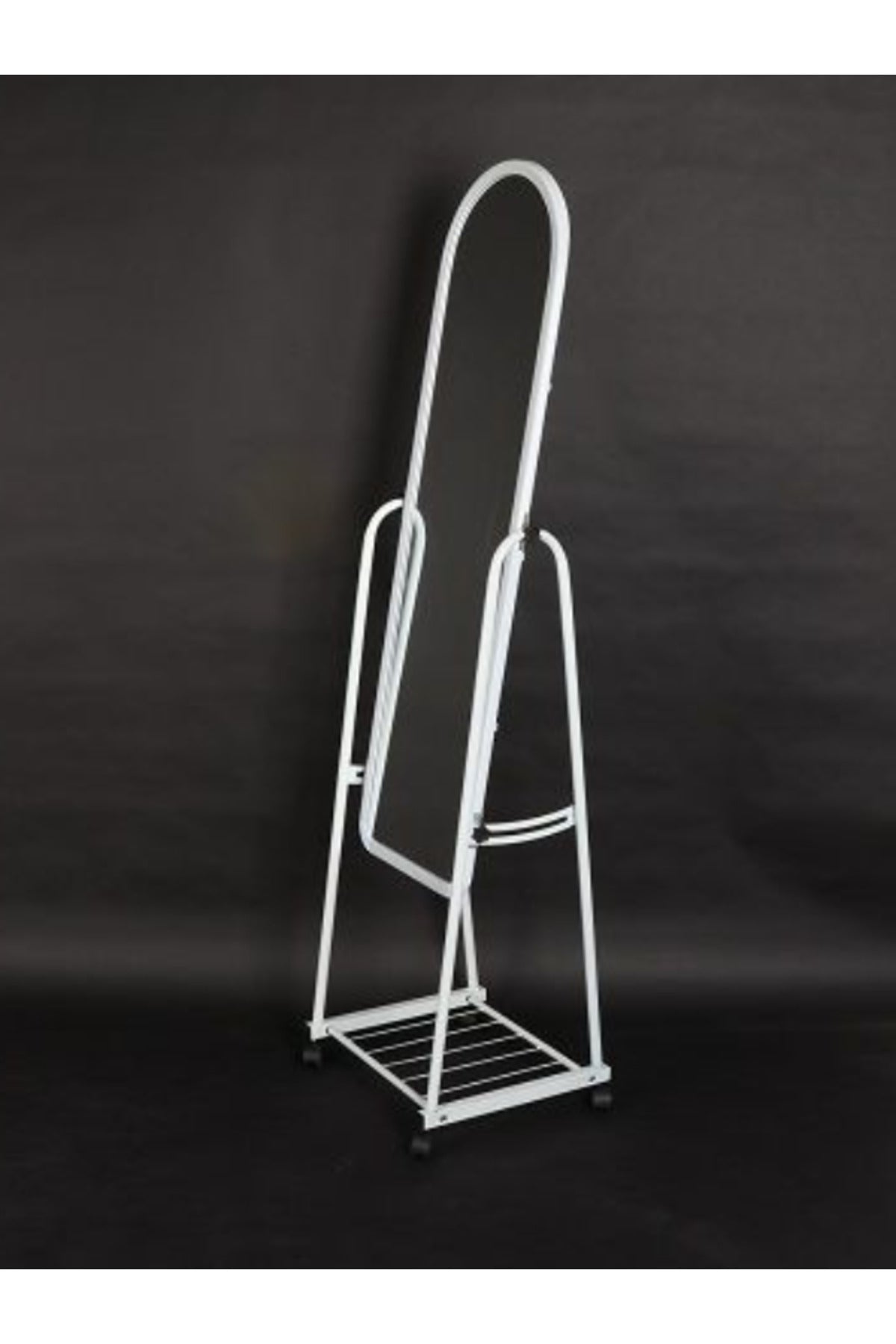 Full-Length Standing Mirror with Wheels Ð White Metal Frame Dressing Mirror with Bottom Shelf