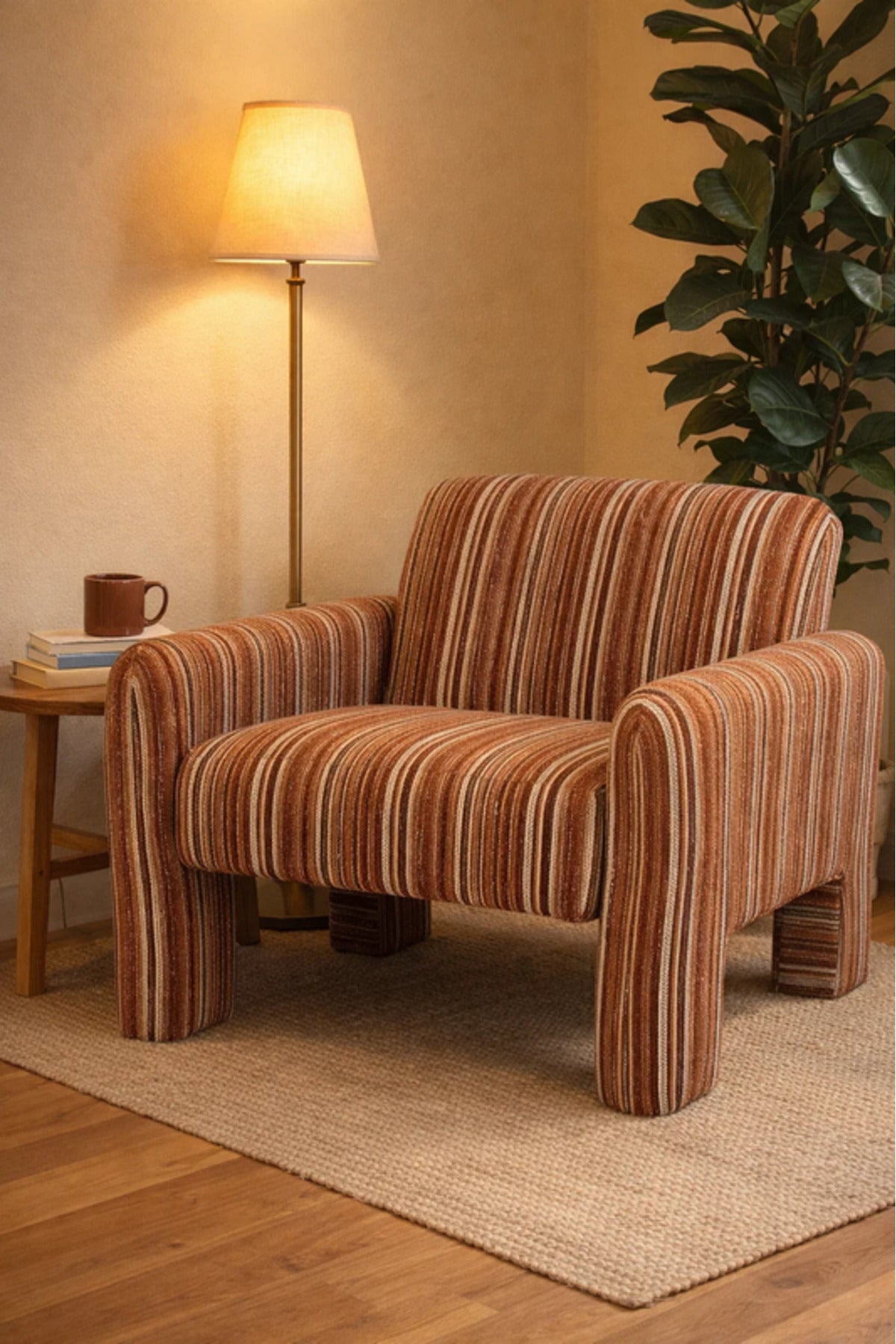 Modern Brown Fabric Accent Armchair Comfortable Upholstered Living Room Chair