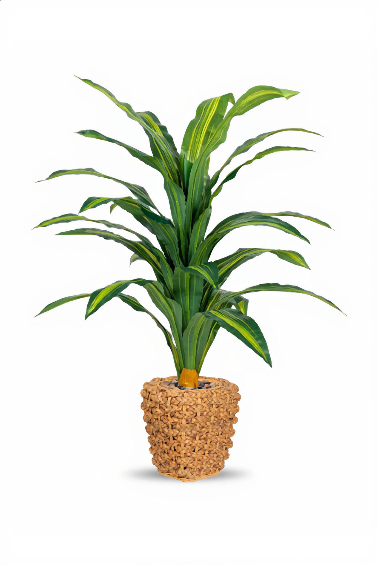 Artificial Light Corn Plant 115 cm – Decorative Green Plant with Small Woven Basket Pot for home