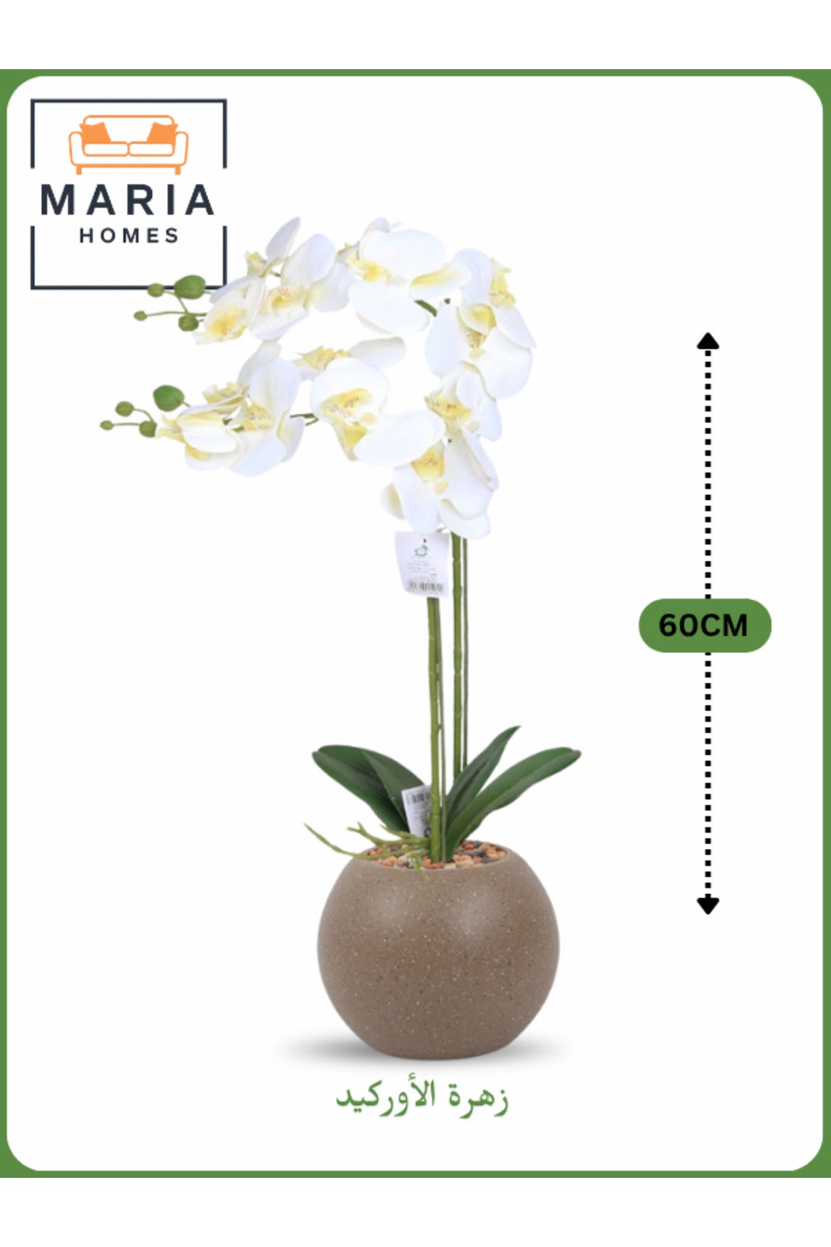 White Artificial Orchid in Brown with silver dots Pot Ð 60cm Decorative Plant with 2 Branches