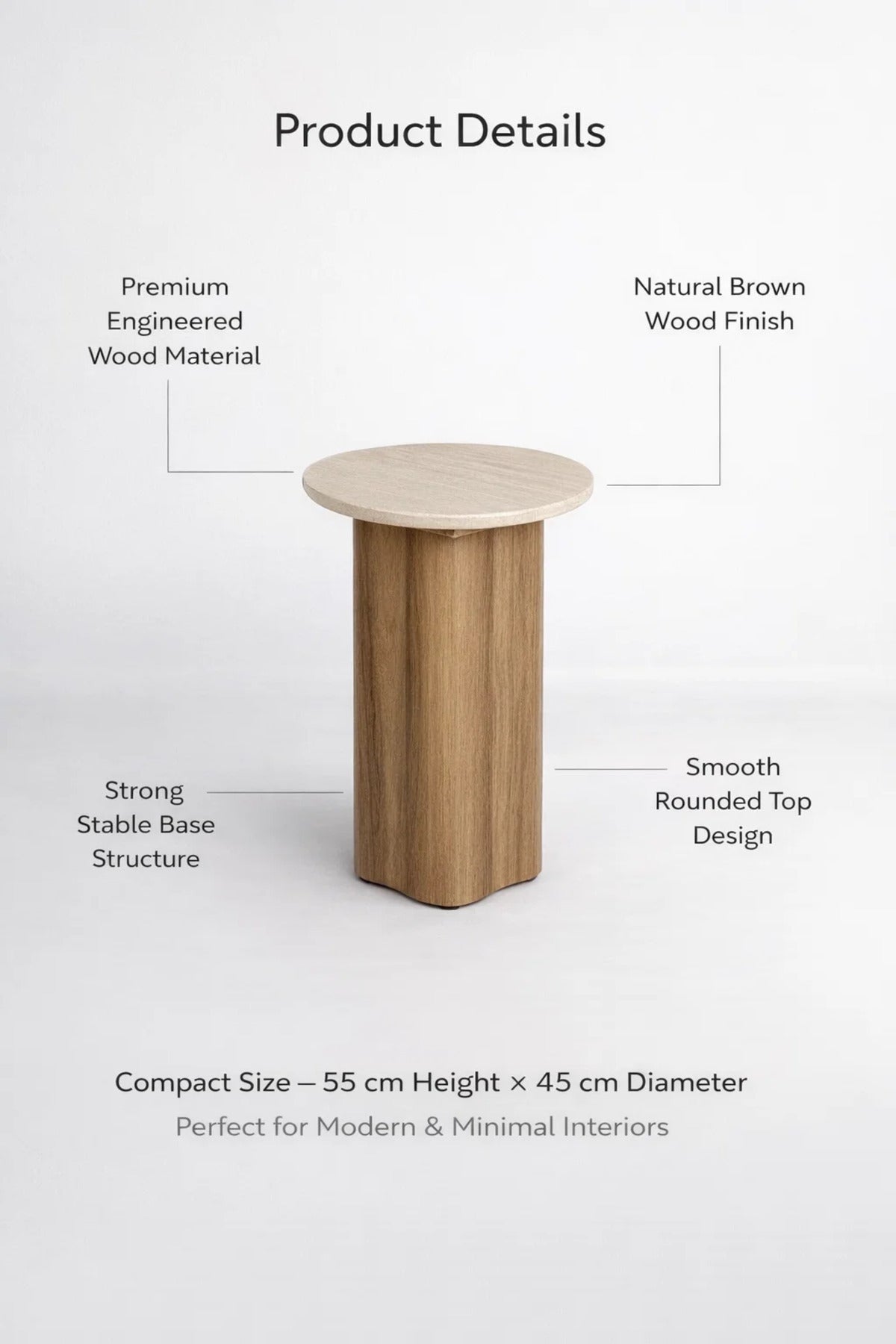Brown Round Side Table √ê 55x45 cm Modern Wooden Accent Table