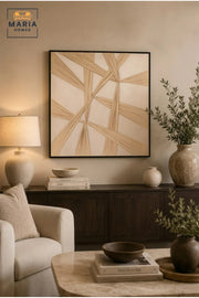Modern Beige Geometric Framed Wall Art Ð Minimalist Abstract Textured Painting for Living Room, Bedroom & Office DŽcor