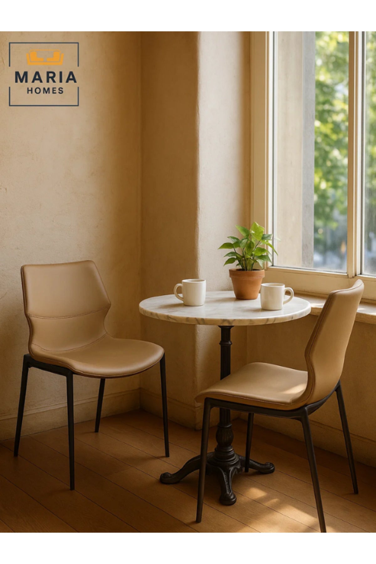 Modern Khaki Leather Dining Chair with Black Metal Legs Ð Elegant Seating for Home & Office