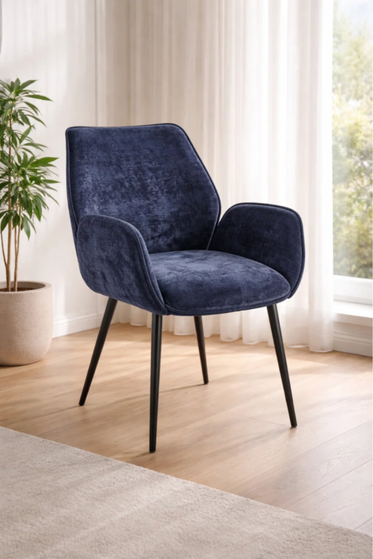 Blue Armchair with Black Metal Legs, 91x47x49 CM blue armchair Dining Room Chair