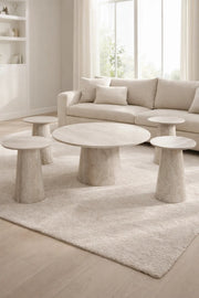 Premium 5-Piece Round Coffee Table Set with 4 Side Tables Marble Look for Modern Living Room