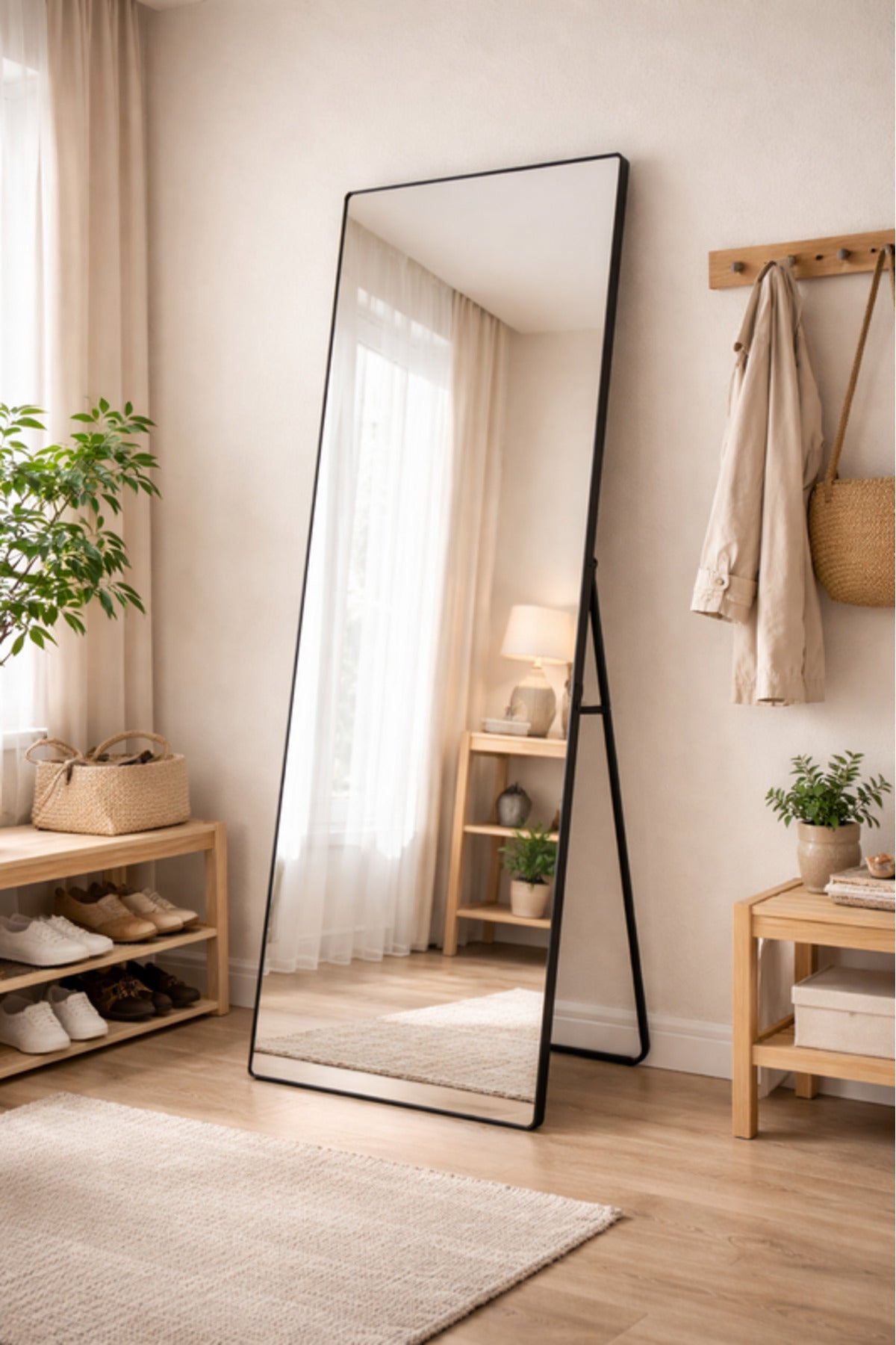 Black Full Length Standing Mirror 70x180cm Modern Floor black full length