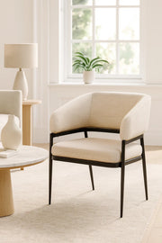 Beige Fabric Accent Chair | Modern Armchair for Entryway, Living Room, Hotel Lobby & Reception Decor