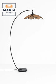 Arched Floor Lamp with Woven Rattan Petal Shade