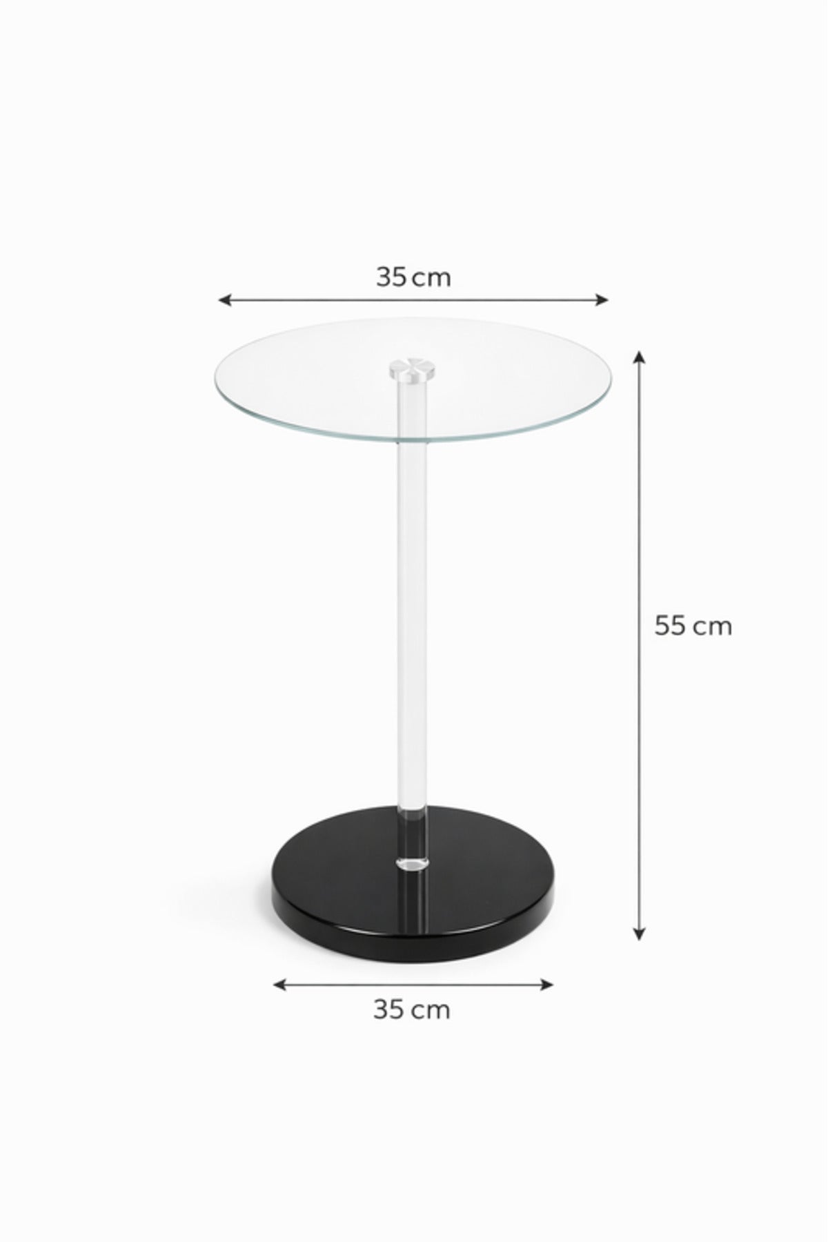 Round Glass Side Table with Black Base 35_35_55 cm Modern Accent round glass side