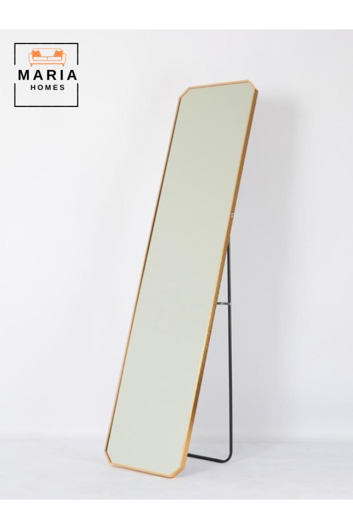 Gold Full-Length Standing Mirror with Angled Corners Ð 160x40cm Elegant Bedroom Dressing Mirror