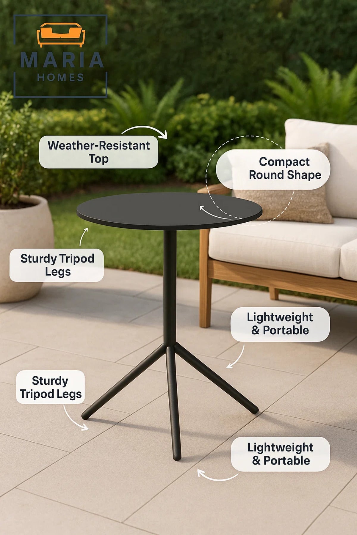 Round Black Tripod CafŽ Table with Slim Top