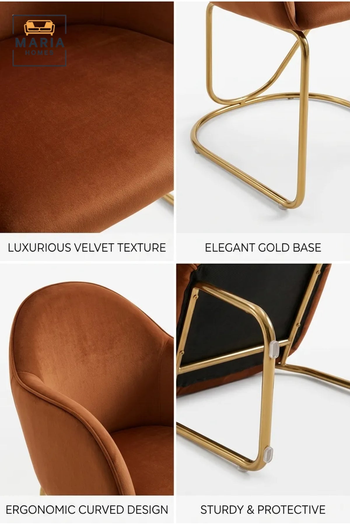 Brown Velvet Dining Chair with Gold Metal Sled Base √ê Modern Upholstered Accent Chair for Dining Room, Living Room & Luxury Interiors
