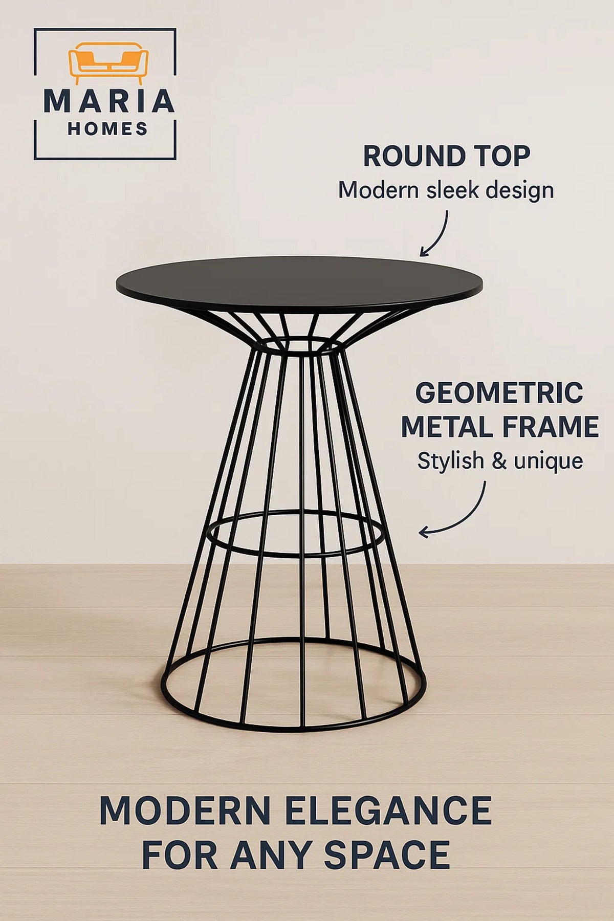 Round Accent Table with Wire Cone Base and Solid Top