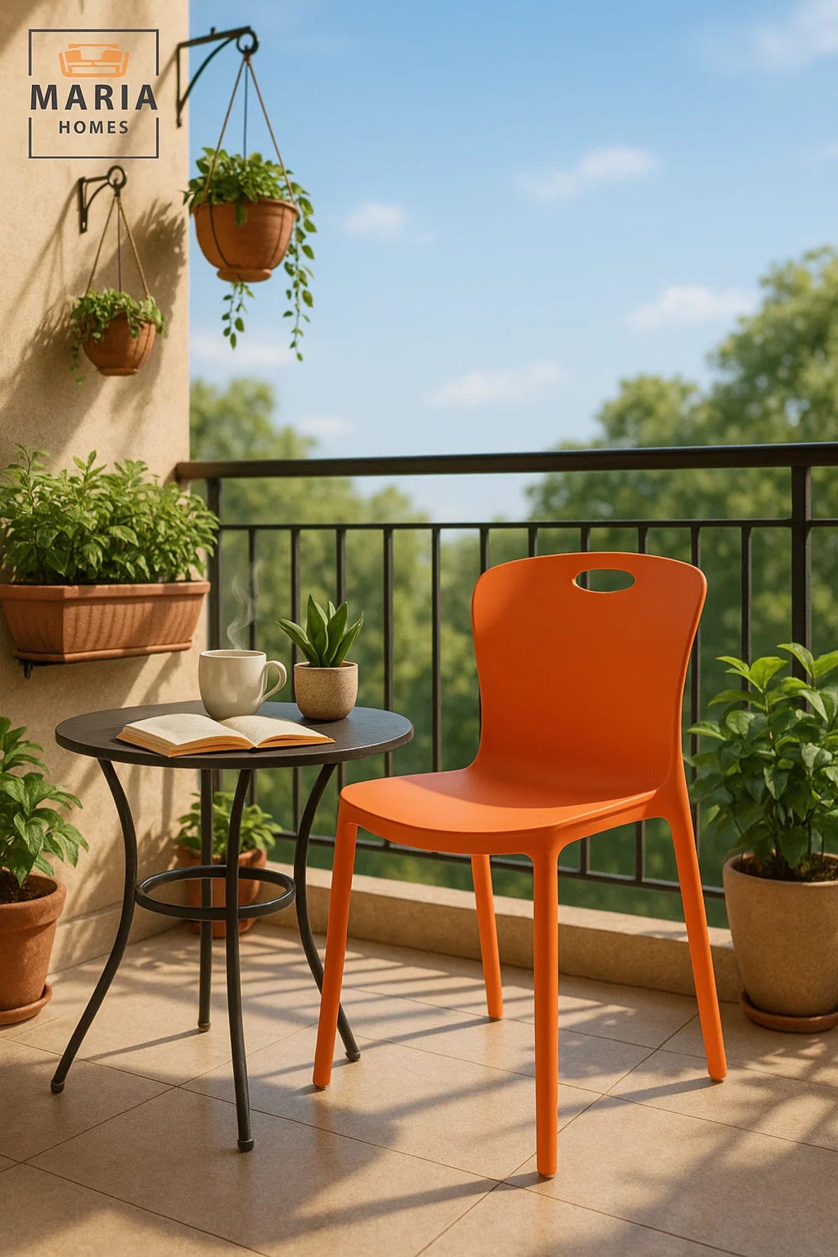 Orange Plastic Chair Modern Lightweight Armless Chair with Back Handle for Indoor & Outdoor Use