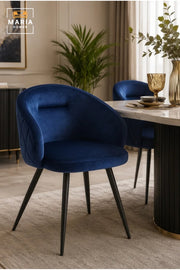 Royal Blue Velvet Accent Chair with Curved Backrest √ê Modern Upholstered Lounge Chair with Black Metal Legs for Dining Room, Living Room & Caf≈Ω