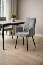 Light Grey Upholstered Dining Chair with Armrests and Metal Legs 96x49x46cm light grey