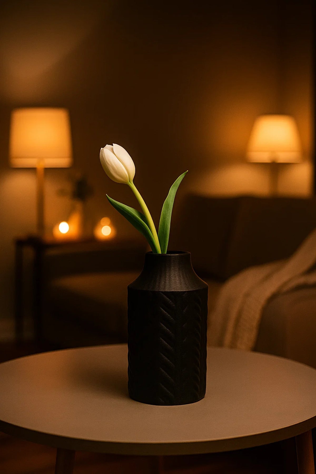 Black Textured Ceramic Vase Ð Modern Embossed Decorative Flower Pot for Home and Office DŽcor