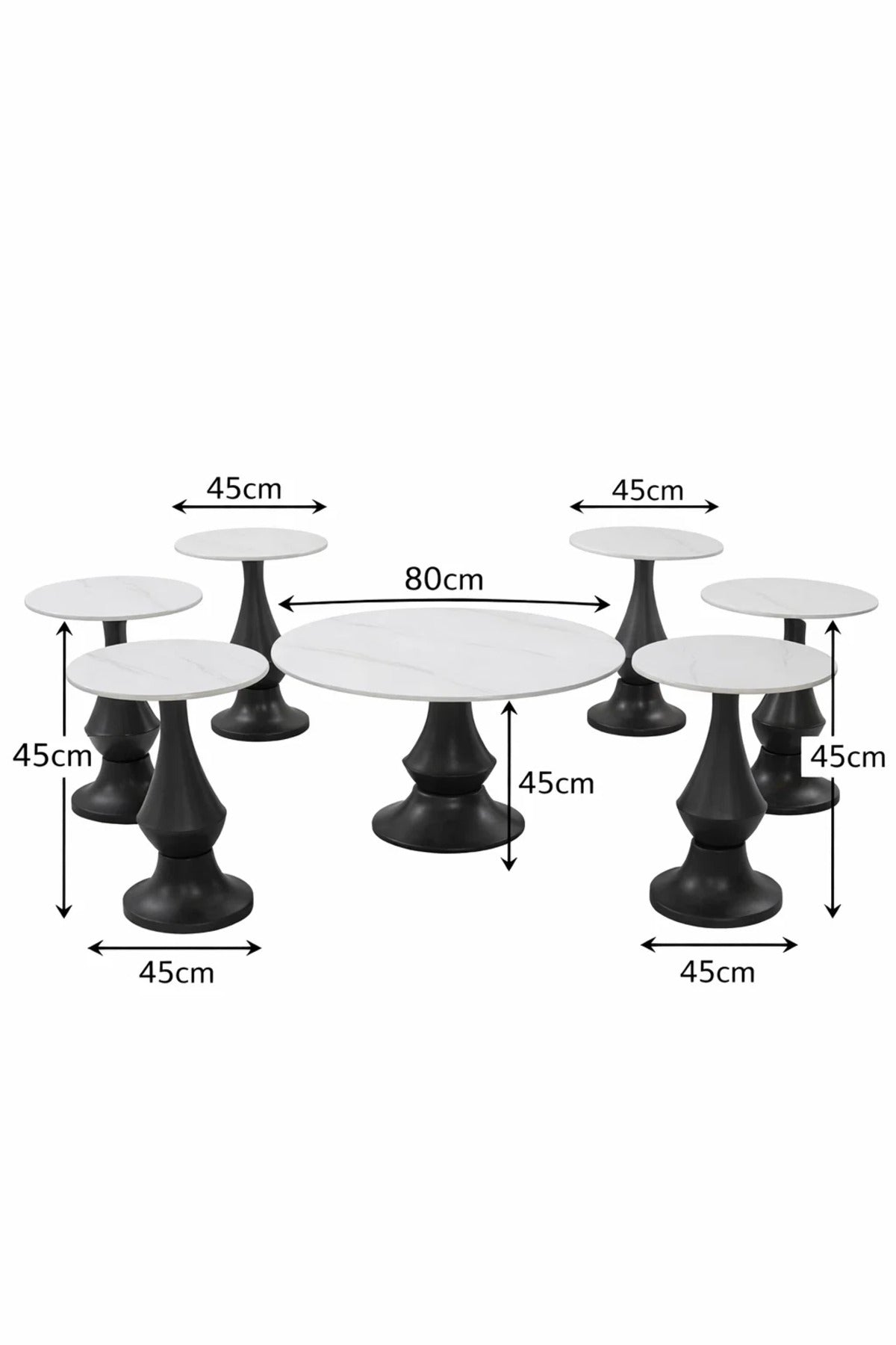 Premium 1+6 Console Table Set Ceramic Top Wood Base Round Center and Side Tables Living Room