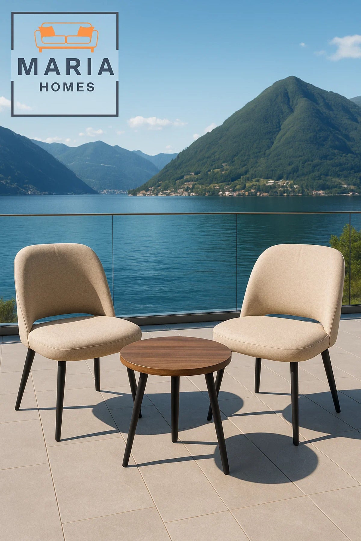 Beige Modern Lounge Chair Ð Curved Upholstered Fabric Seat with Black Legs for Home or Office Use
