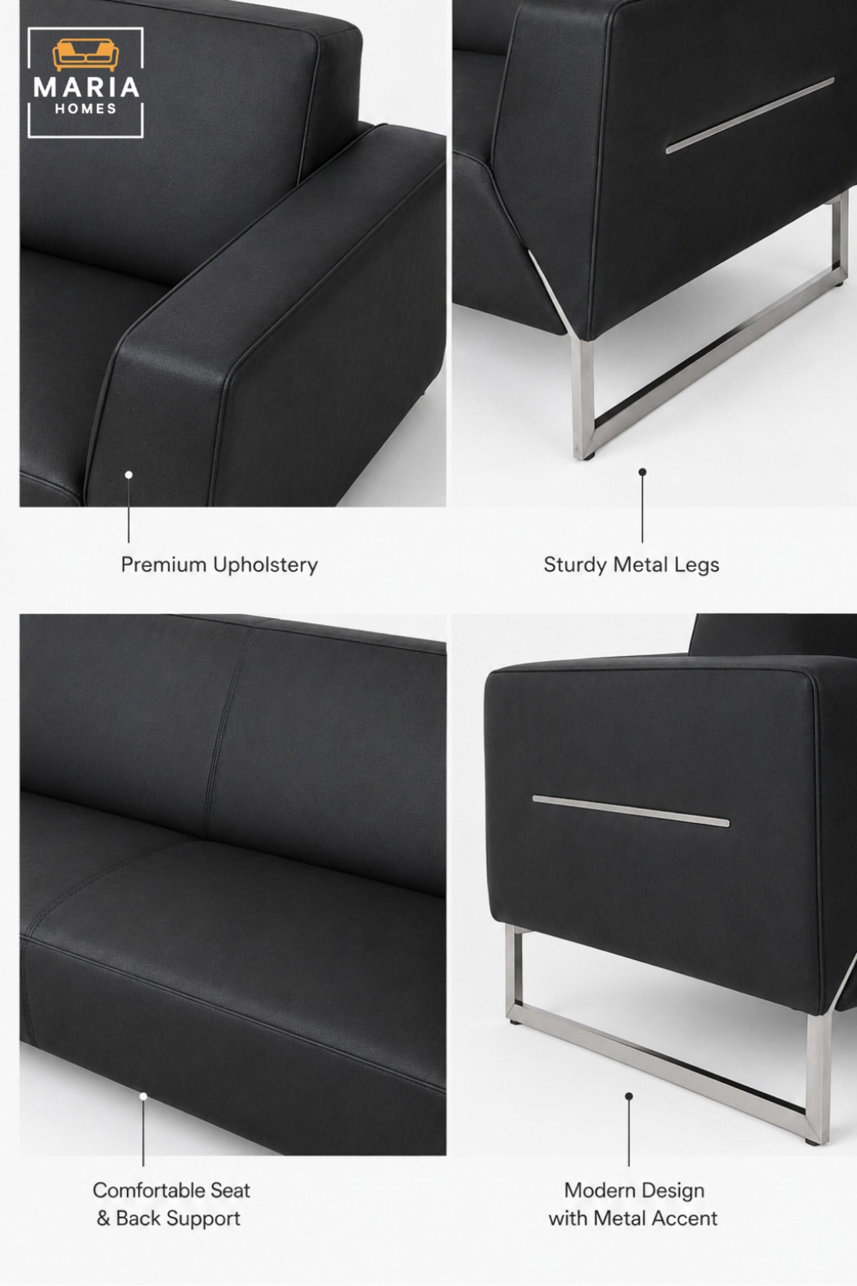 Modern 3 Seater Sofa with Upholstered Cushioned Seat & Armrests | Contemporary Couch for Living Room, Office, Reception & Lounge