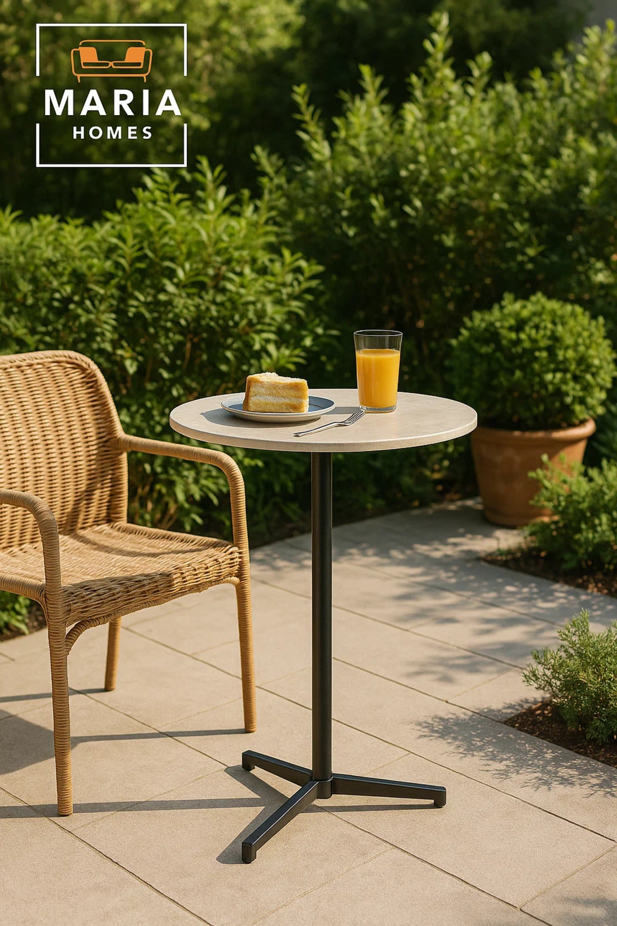 Modern Beige Marble Round High Table 60_104 cm Ð Tall CafŽ Bar Table with Metal Base