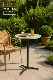 Modern Beige Marble Round High Table 60_104 cm Ð Tall CafŽ Bar Table with Metal Base