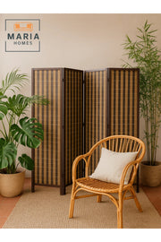 Dark Brown 4-Panel Room Divider Ð Folding Privacy Screen for Home, Office & Majlis 180_178 cm